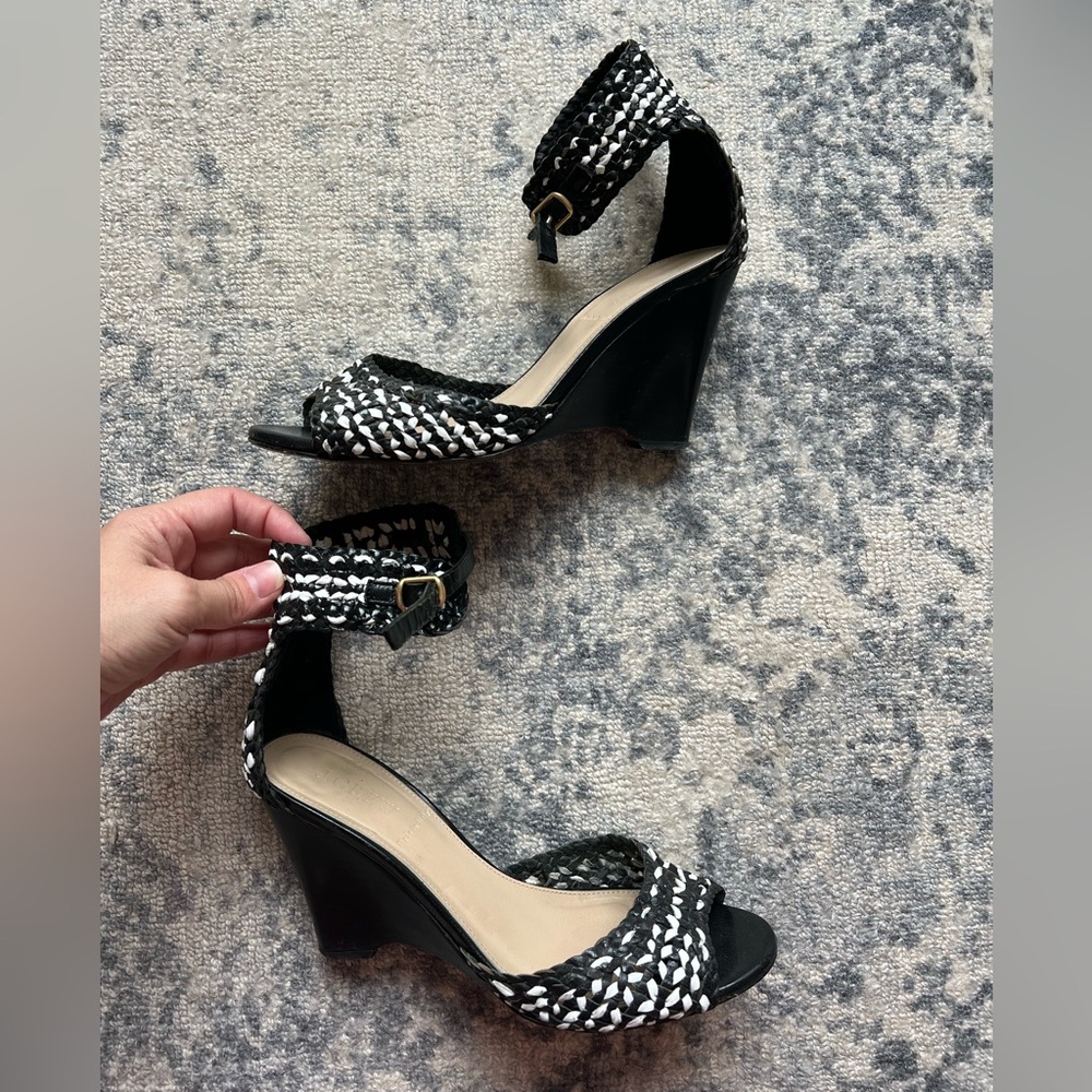 J. Crew Black and White Woven Wedges